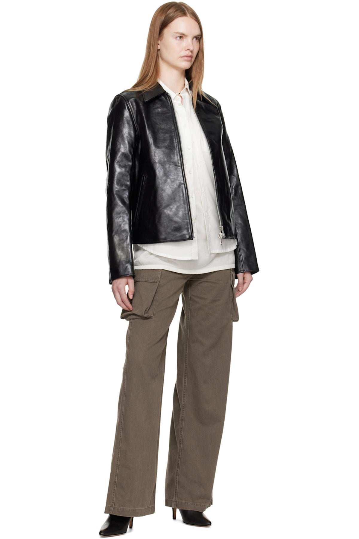 Black Cropped Leather Jacket – Boxy Fit