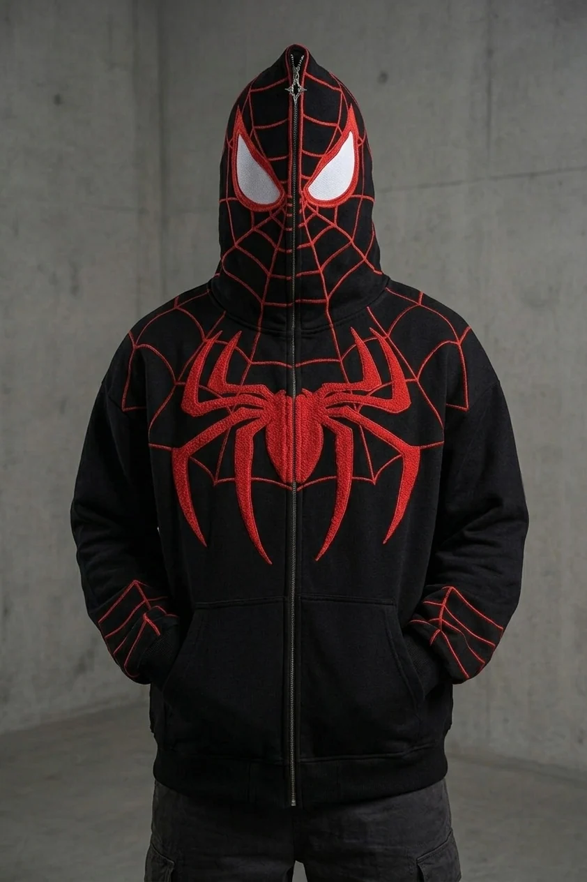 Spiderman Embroidered Hoodie | Premium Zip-Up Streetwear