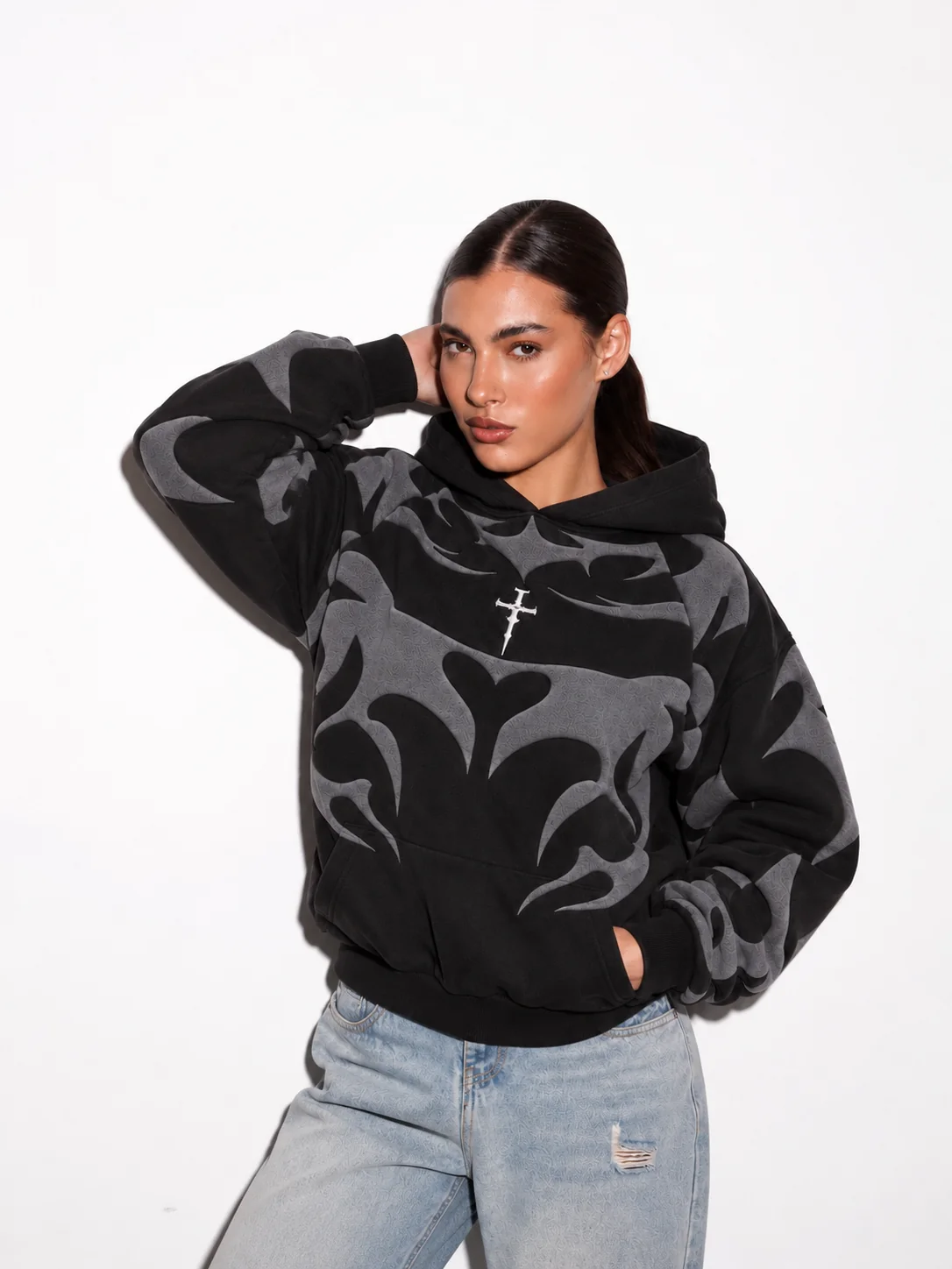Unisex Tribal Shadow Depth Hoodie | 3D Puff Print Streetwear