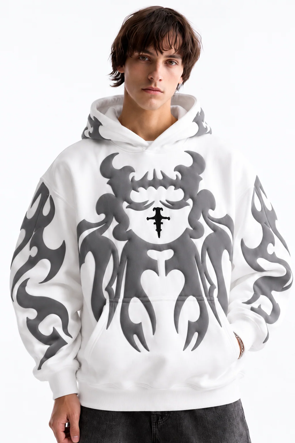 Unisex Tribal Shadow Depth Hoodie | 3D Puff Print Streetwear