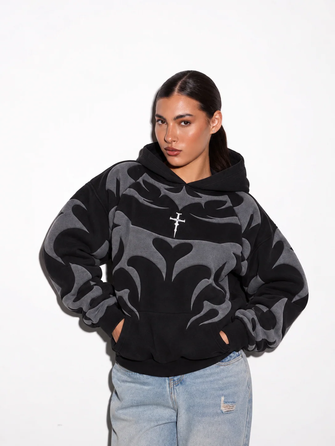 Unisex Tribal Shadow Depth Hoodie | 3D Puff Print Streetwear