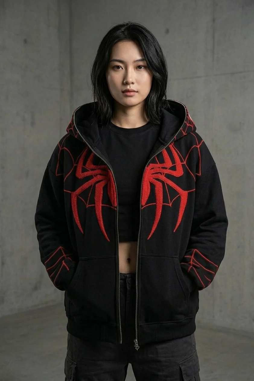 Spiderman Embroidered Hoodie | Premium Zip-Up Streetwear