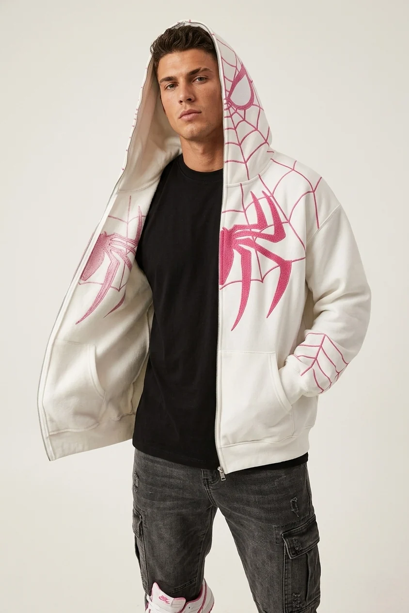 Spiderman Embroidered Hoodie | Premium Zip-Up Streetwear