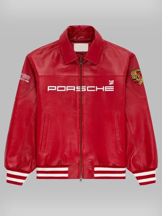 Red Porsche 993 Leather Racing Jacket - Premium Faux Leather (Unisex)