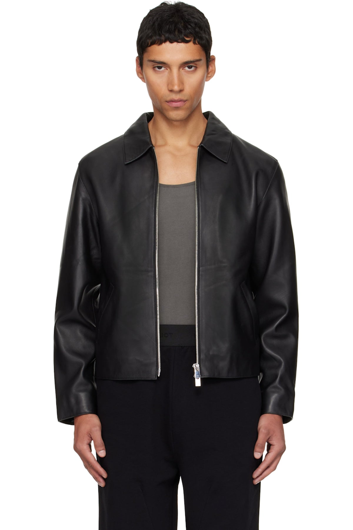Black Cropped Leather Jacket – Boxy Fit