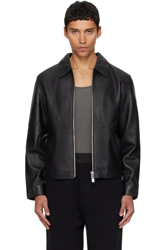 Black Cropped Leather Jacket – Boxy Fit