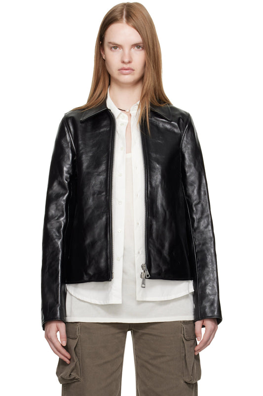 Black Cropped Leather Jacket – Boxy Fit